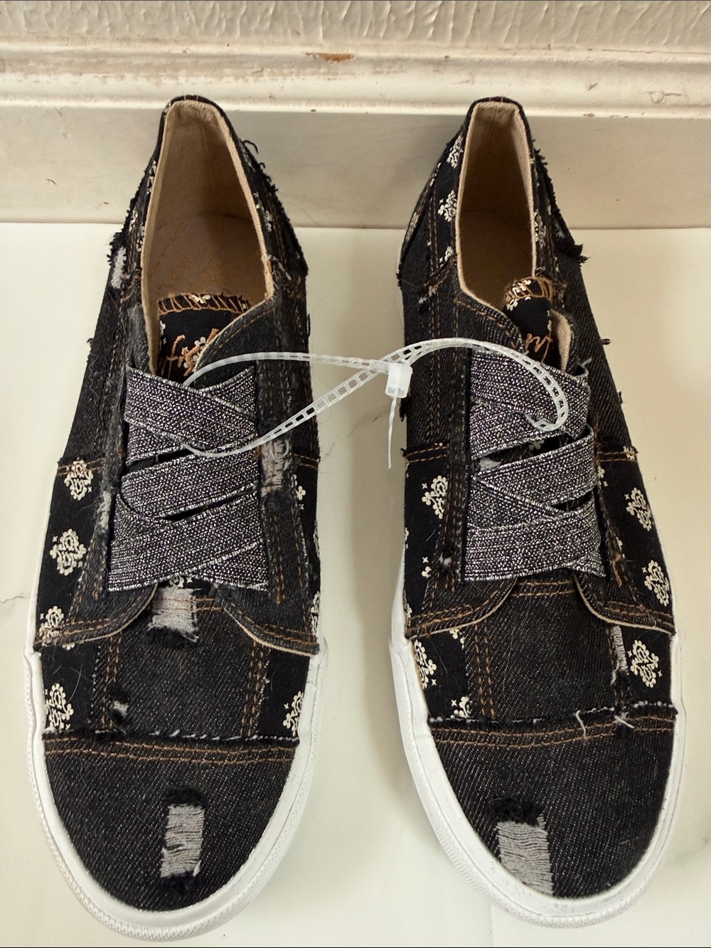 Women’s Black Distressed Denim Slip-On Loafers 8.5